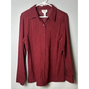 Talbots Red/Burgundy Button Down Faux Suede Long Sleeve Shirt Western Academia L